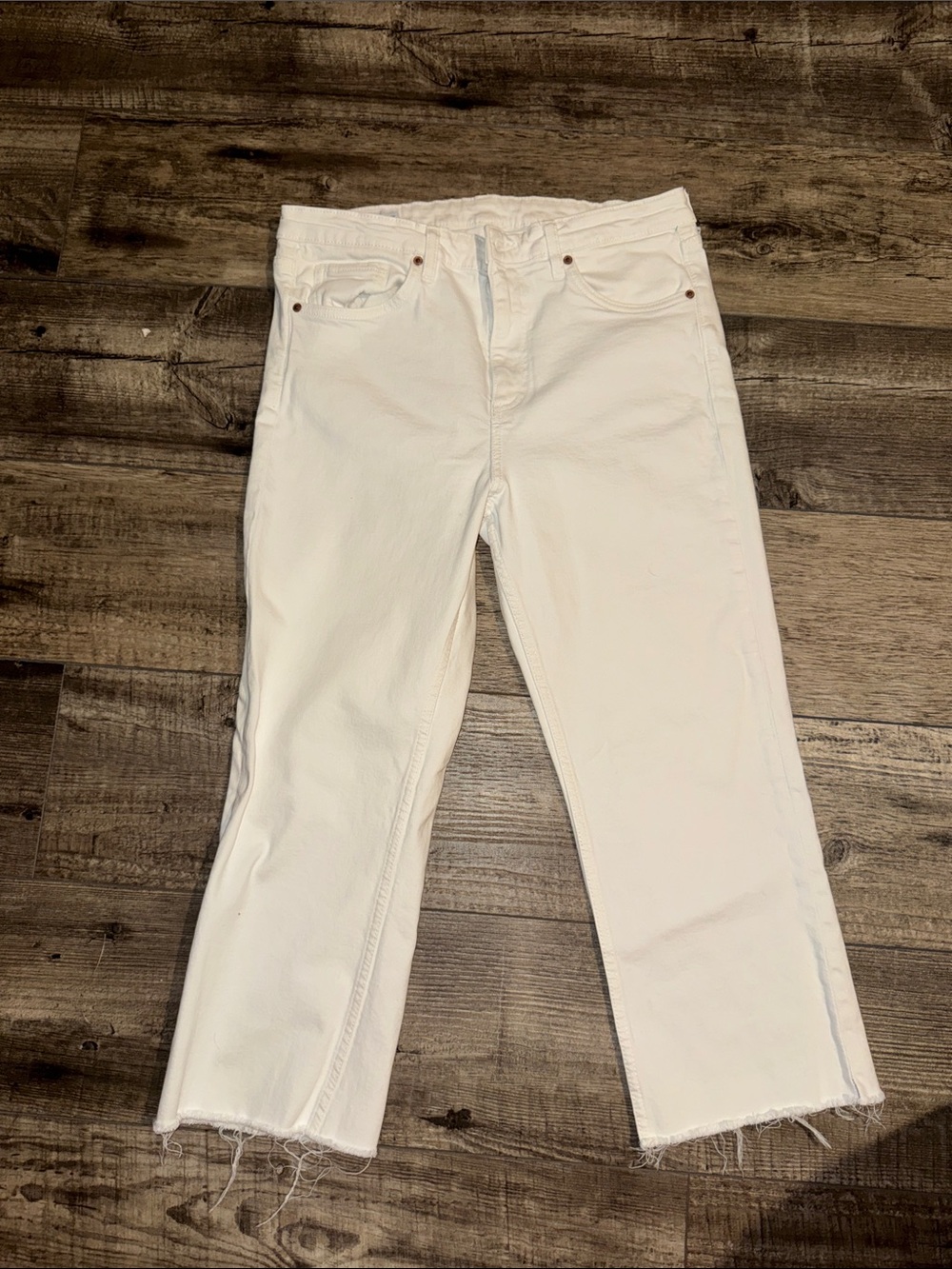 Zara White Cropped Straight-Leg Jeans